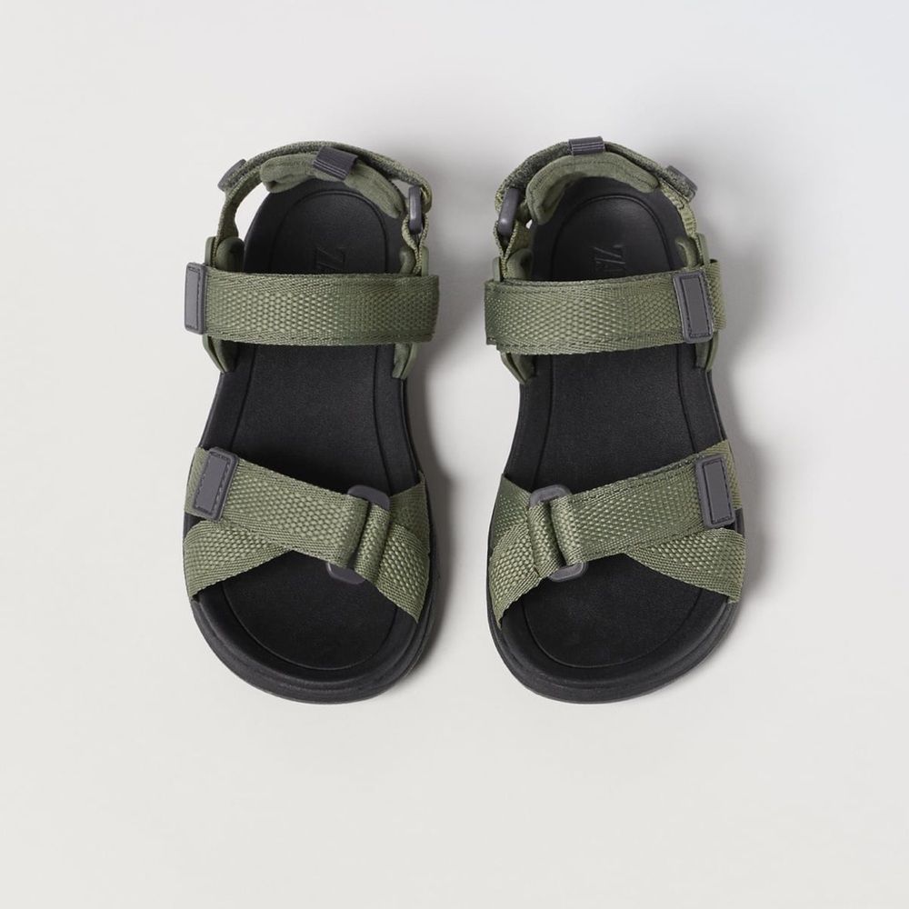 Zara Olive Green and Black Kids Adjustable Strap Sandals